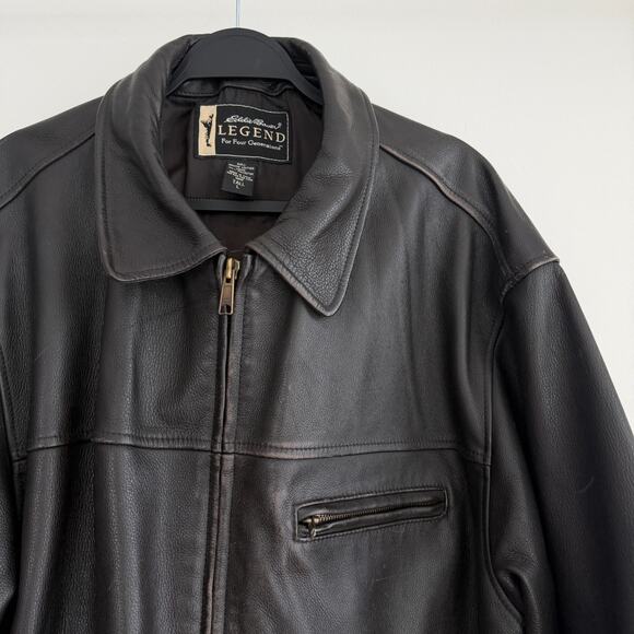Vintage Eddie Bauer Legend Journeyman Jacket Mens Large Brown Leather Distressed - Picture 2 of 15